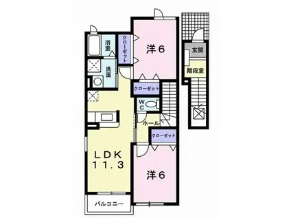 ヴェルサン・アベニュII(2LDK/2階)の間取り写真