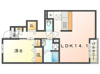 ミ・カーサ蛍が丘(1LDK/1階)の間取り写真