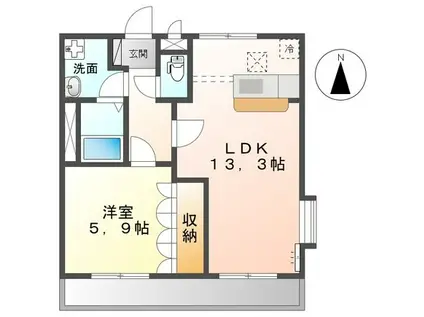 ラフォーレ木太(1LDK/1階)の間取り写真