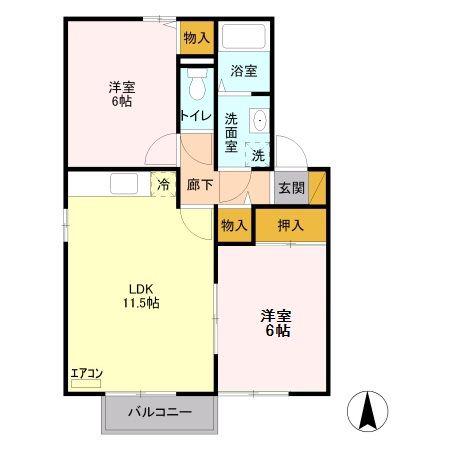 サンライズヒルC(2LDK/1階)の間取り写真