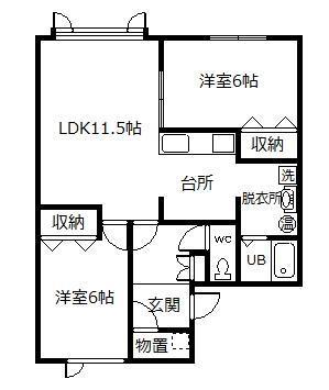クレストヒルB棟(2LDK/1階)の間取り写真