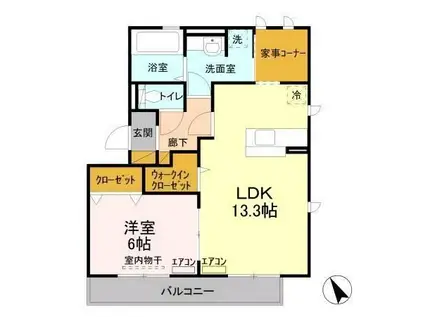 クレーストS(1LDK/3階)の間取り写真