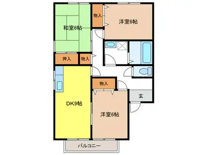 グラース関(3DK/1階)の間取り写真