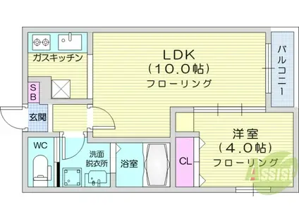 GRANDCHARIOT 大和町(1LDK/1階)の間取り写真