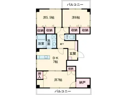 ベルサイトM(3DK/7階)の間取り写真