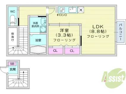 リアーレ市名坂(1LDK/2階)の間取り写真