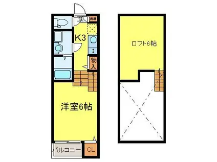 ハーモニーテラス 那珂V(1K/2階)の間取り写真