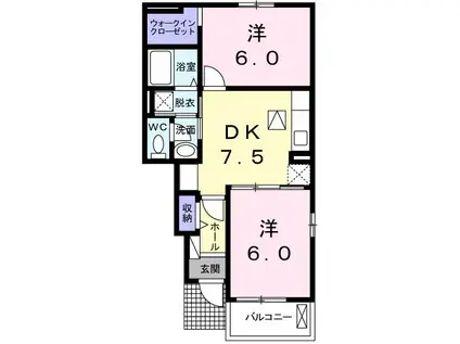 パークビサイドII(2DK/1階)の間取り写真