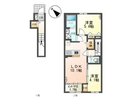 新潟市西区内野西2丁目アパート(2LDK/2階)の間取り写真