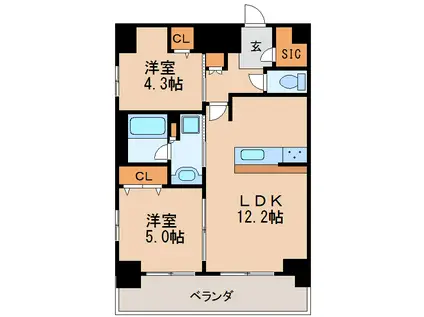 プレサンスジェネ丸の内(2LDK/13階)の間取り写真