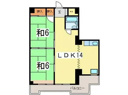 氷川ハイツ(2LDK/6階)の間取り写真