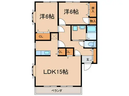 スカイプラザ宇梶D(2LDK/2階)の間取り写真
