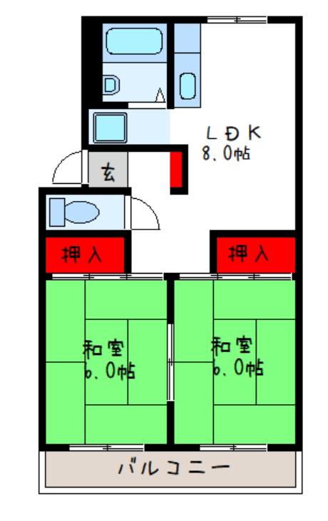 プレジール鹿野(2DK/2階)の間取り写真