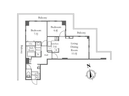 京葉線 八丁堀 リバービュー リフォーム済(2LDK/20階)の間取り写真