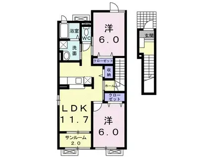 プラシードA(2LDK/2階)の間取り写真