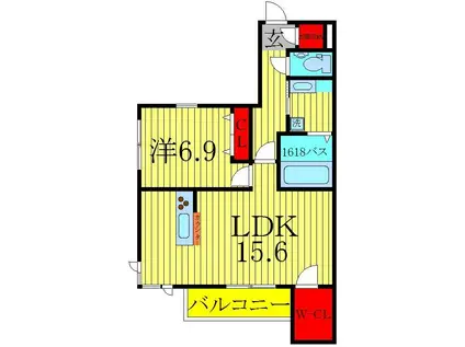 レジデンスヒルズ(1LDK/1階)の間取り写真