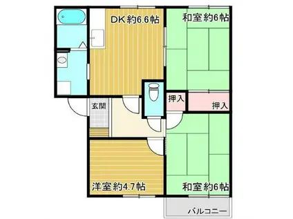 グリーンヴィレッジ南別府C(3DK/2階)の間取り写真