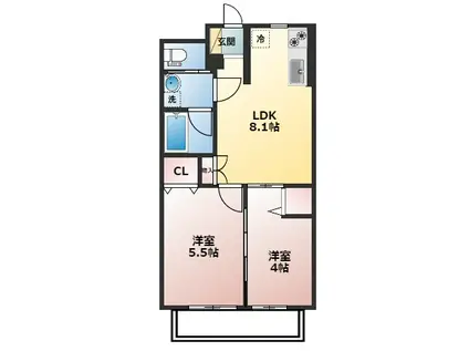 ケヤキの庄A(2LDK/3階)の間取り写真