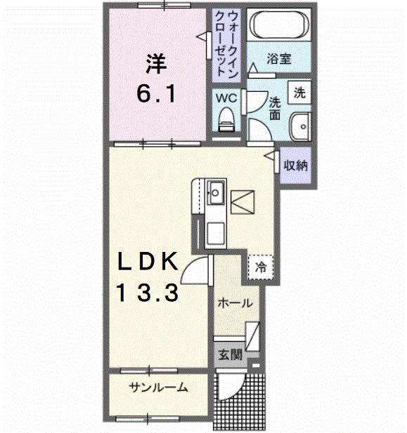 サニーフラットII(1LDK/1階)の間取り写真