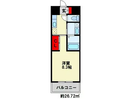 プリーモ天神(1K/3階)の間取り写真