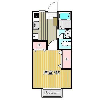 K2東北里(1K/1階)の間取り写真