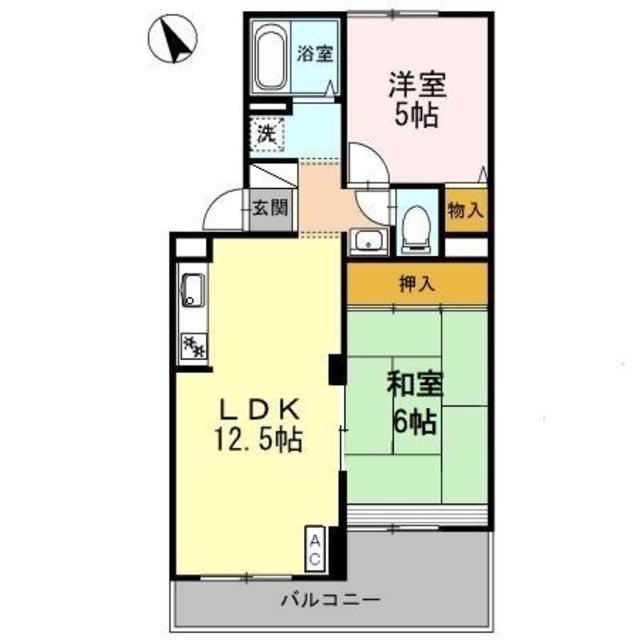 ヴァンベールしののめ B棟(2LDK/1階)の間取り写真