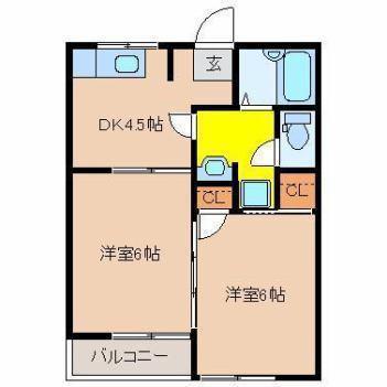 第1三重野コーポ(2DK/1階)の間取り写真