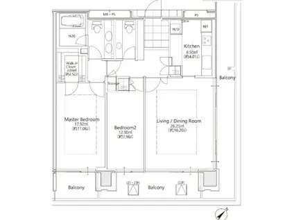 松竹スクエアレジデンス(2LDK/21階)の間取り写真