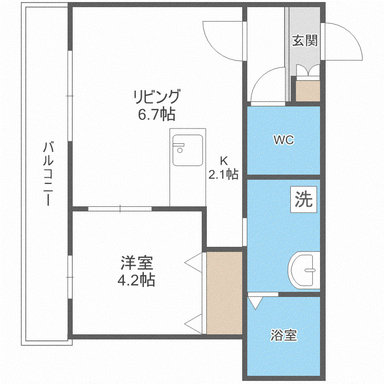 地下鉄東西線 発寒南駅 徒歩4分 4階建 築18年(1LDK/2階)の間取り写真