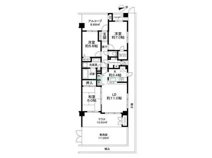 レクセルマンション原木中山(3LDK/1階)の間取り写真