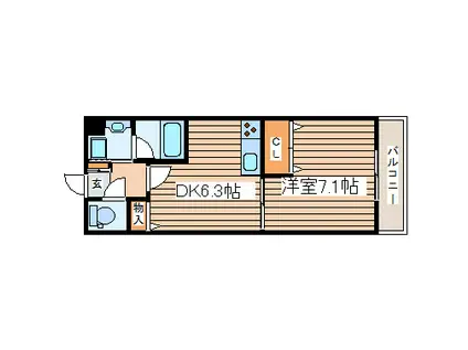 アケサンマンション(1DK/2階)の間取り写真