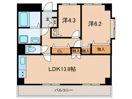 フィリシティートダパーク(2LDK/2階)の間取り写真