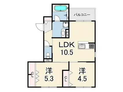 尼崎市南武庫之荘3丁目ヘーベルメゾン(2LDK/3階)の間取り写真