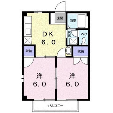ニューシティハピネスB(2DK/2階)の間取り写真