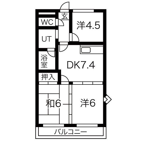 T-ビル(3DK/4階)の間取り写真