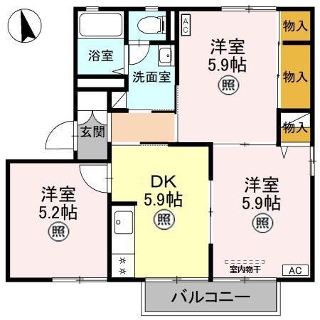 ハイツ定栄D202(3DK/2階)の間取り写真