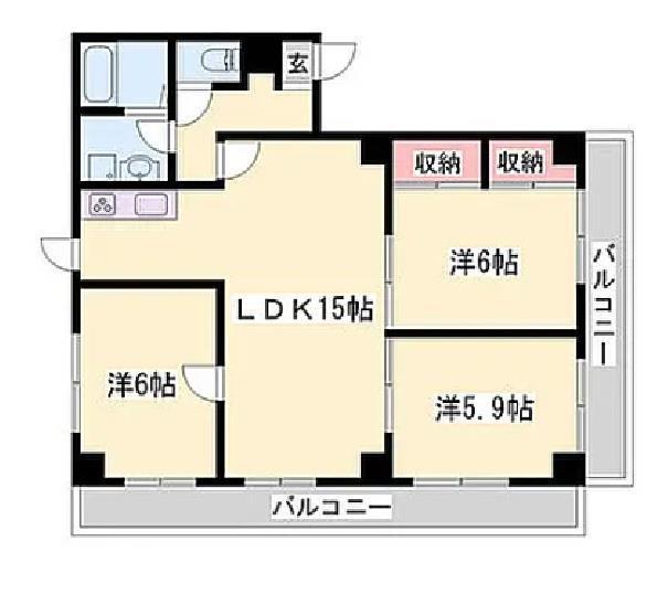 コーポ茶屋(3LDK/3階)の間取り写真