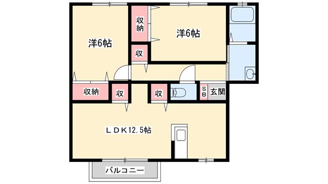 オークヒルズ(2LDK/1階)の間取り写真