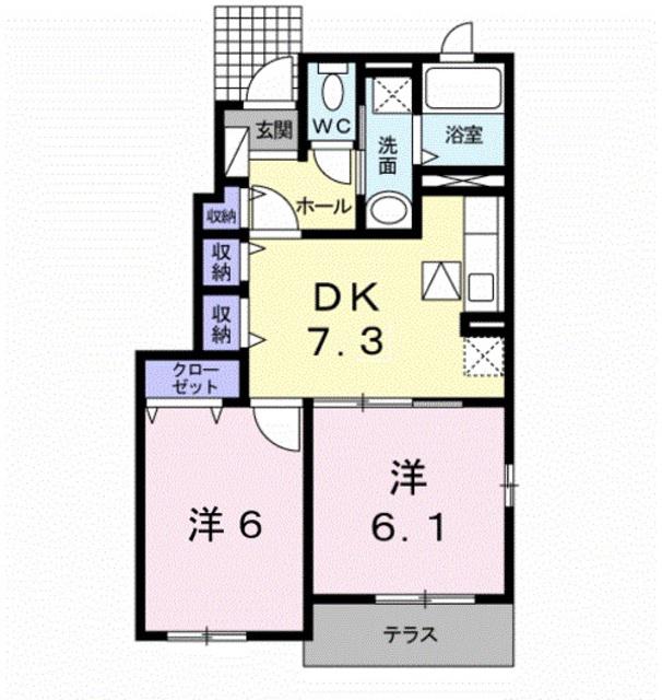 わかやま電鉄貴志川線 西山口駅 徒歩6分 2階建 築17年(2DK/1階)の間取り写真