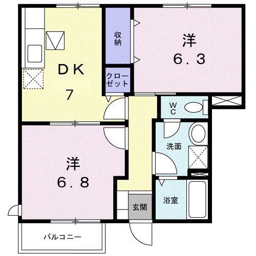 オーブリ-(2DK/1階)の間取り写真