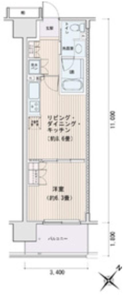 エスティメゾン豊洲レジデンスC-1306(1LDK/13階)の間取り写真