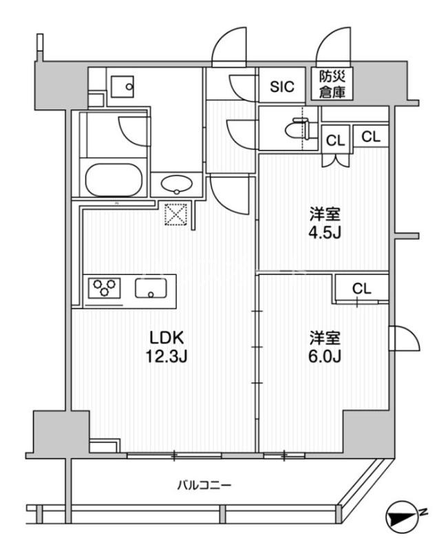 ザ・ライオンズフォーシア町屋(2LDK/14階)の間取り写真