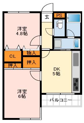 フラワーマンション(2DK/2階)の間取り写真