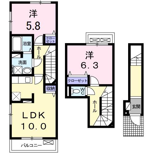 メゾンソレイユ(2LDK/2階)の間取り写真