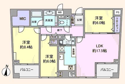ラ・コルダ弦巻(3LDK/4階)の間取り写真