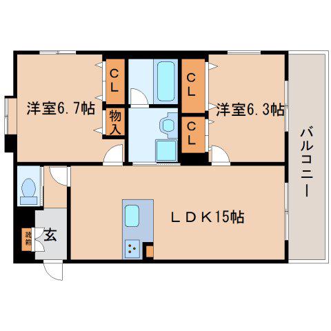 オラシオン新川(2LDK/3階)の間取り写真