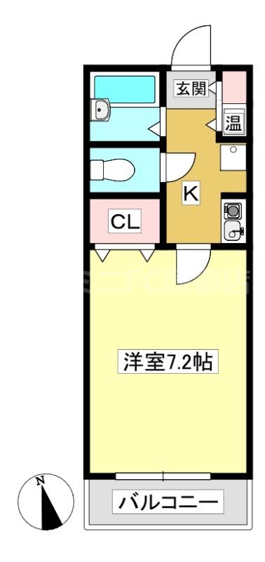 ジュネス福田B棟(1K/4階)の間取り写真