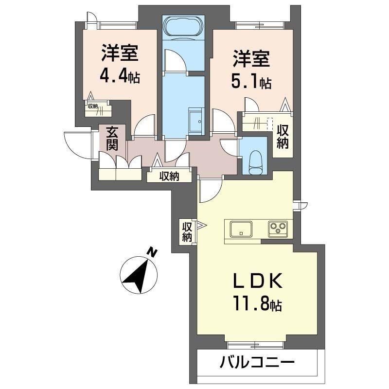 ボヌールカイエ(2LDK/2階)の間取り写真