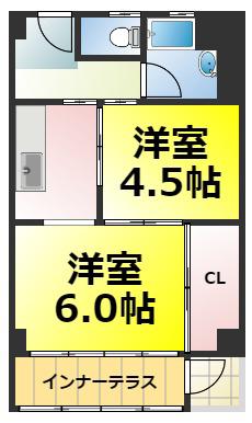 堀江テラス(2K/7階)の間取り写真