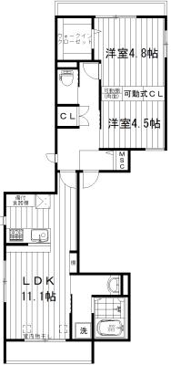 ルナーリア中野(2LDK/2階)の間取り写真